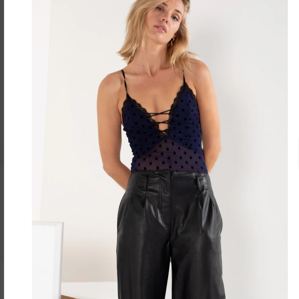 NWT lace up mesh bodysuit - navy polka dot